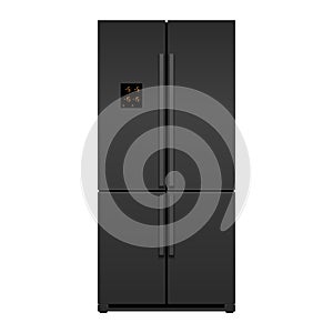 Black side by side refrigerator on a plain backgrounds